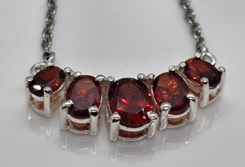 Faux Garnet Necklace In Sterling & Stainless