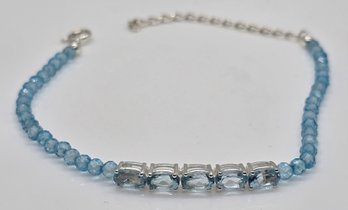 Sky Blue Topaz Beaded Bracelet In Sterling