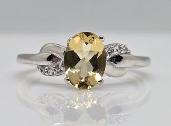 Brazilian Citrine, White Zircon Ring In Platinum Over Sterling