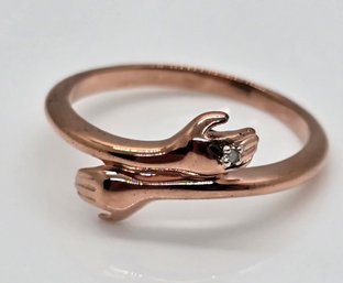 Diamond Accent Bypass Finger Ring In Rose Gold Over Sterling