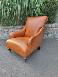 Leather Brass Button Chair. Very Comfortable As I Tested It All Week.