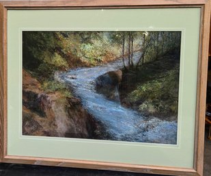 Original Water Color Or Pastel ? Impressionist Style Painting - River In The Woods Signed Claire Murtha Henkel