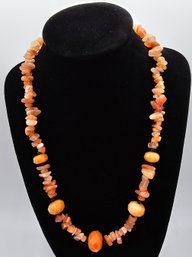 Peach Agate, Black Spinel Necklace In Sterling