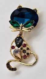 Cute Jeweled Cat Brooch