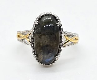 Labradorite Ring In 18k Yellow Gold Plated & Platinum Bond