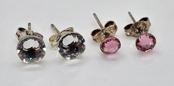 2 Pair Of Swarovski Stud Earrings In Sterling