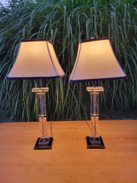 Lucite Base Modern Lamp Pair.