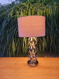 Linen Shade Chrome Pumpkin Base Metal Lamp.