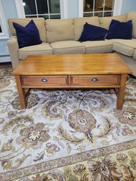 Honey Oak Coffee Table.  2 Drawers And Both Slide Lovely