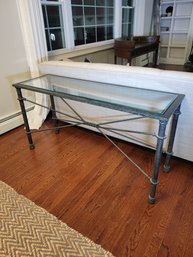 Beveled Glass And Metal Hall Table.  Solid.