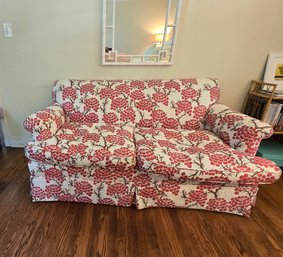 RAOUL Textiles/Kala Pattern Custom Made Japanese Inspired Floral Print Roll Arm Skirted Loveseat