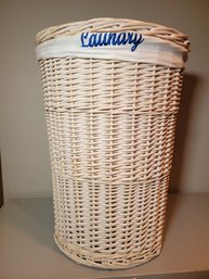 Wicker Laundry Basket With Cloth Liner.  In Nice Shape. - - - - - - - - - - - - - - - - - - - - - Loc: LL