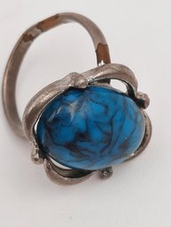 Vintage Silver Over Copper Ring With Synthetic Turquoise Stone