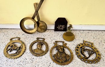 Collectable Antique Brass Decor - Bridle / Harness Medallions, Golf Caddy Spoon Rest & Sterno/fondue Lid