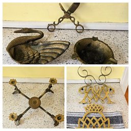 Assorted Vintage Brass Decor And Tableware - Decorative Trivets, Ashtrays, Candle Wick Trimmer