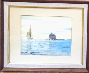 Davis Gray Black Rock Harbor Lighthouse Watercolor Painting 'Penfield Light'