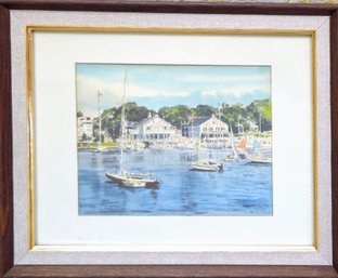 Original Watercolor Painting By New England Artist Davis Gray Of Southport Harbor