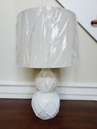 Off White Glazed Pottery Table Lamp With Fabric Shade