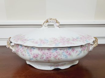 Vintage H C F Koch & Co Limoges France Elite Hand Painted Floral Lidded Casserole Dish