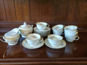 Vintage NORITAKE China Belvoir Porcelain Sugar Bowl, Creamer Pitcher, Tea Cups & Saucers