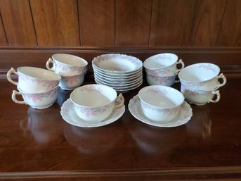 Ten Vintage H C F Koch & Co Limoges France Elite Hand Painted Floral Tea Cups & Saucers