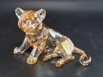 SWAROVSKI Crystal Signed Amber Sitting Tiger Cub Figurine - 1016678 With Original Box