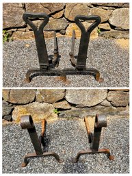 2 Sets Of Foundry Forged Iron Antique Fireplace Andirons