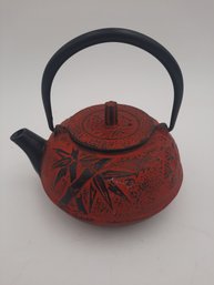 Vintage Japanese Cast Iron Tetsubin Teapot With Bamboo Design