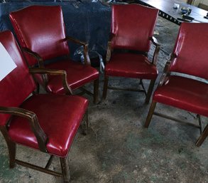 (4) Walnut Maroon Vinyl Armchairs