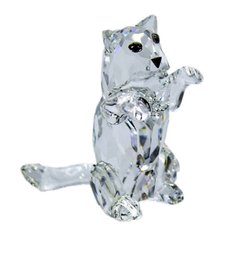 Adorable Swarovski Austria Crystal Begging Kitten Figurine - Original Box & Packaging  (DD)