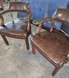 Hickory Leather Co. Brown Leather Chairs (2)