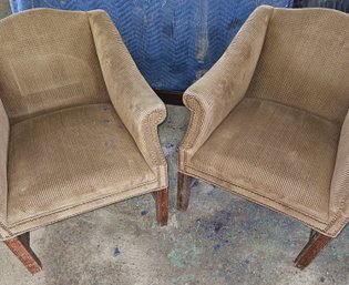 Gunlocke Co. Upholstered Chairs, Large Corduroy Fabris