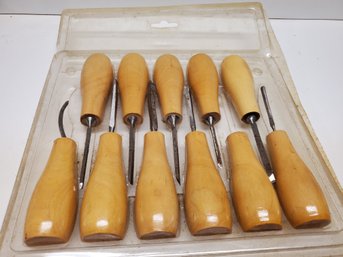 Eleven Piece Set Of Wood Handled Wood Carving Tools