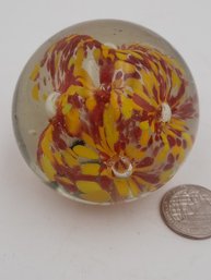 Vintage Yellow And Red Art Glass Paperweight