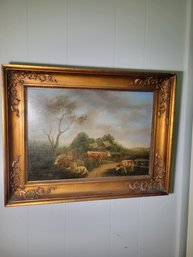 Cows Before Dusk.  Beautiful Frame.  Unsigned And Appears To Be From London.