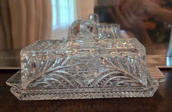 Gorgeous Vintage Anchor Hocking Inspired Cut Glass Covered Butter Dish