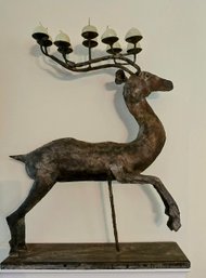 Artisan Sculpted Figural Mounted Metal Reindeer Candelabra For Mantle Or Hearth