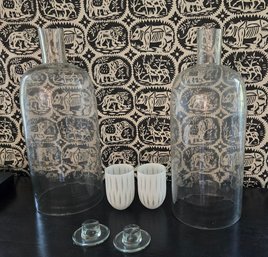 Demijohn Glass Bottle/Decanter Style Hurricanes With Stoppers & Pretty Tealight Cups