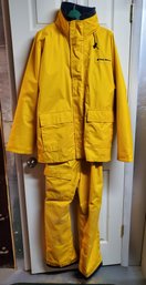 Two Piece West Marine Yellow Nylon Boating Weather Gear Jacket & Overalls - Size Large