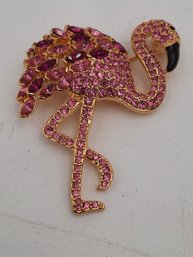 Vintage Nolan Miller Pink Rhinestone Figural Flamingo Brooch