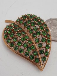 Vintage WEISS NEW YORK Green Rhinestone Leaf Brooch