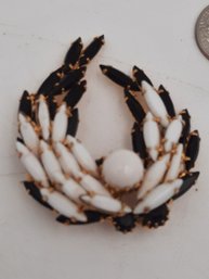 Vintage 1950s Black And White Milk Glass Brooch