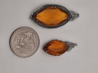 2 Antique Amber Glass Pendants