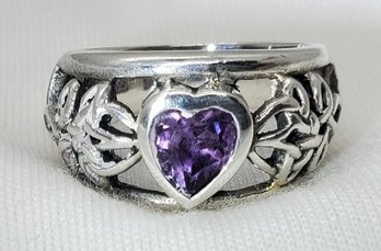 Vintage Sterling Silver Size 7 Heavy Tested Amethyst Ring ~ 6.10 Grams