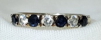 Sterling Silver Size 8 Tested Sapphire And CZ Ring ~ 3.11 Grams