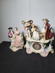 Porcelain Table Clock And Figurine Combo.