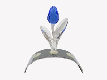 Swarovski Crystal 2002 Renewal Gift Blue Tulip Figurine With Metal Stand In Original Box  #15