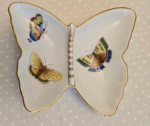 Small Hand Painted Butterfly Dish With Gold Trim - By Herend