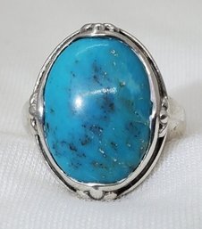 Vintage Sterling Silver Size 7 'BASK' Fine Jewelry Turquoise Ring ~ 6.37 Grams