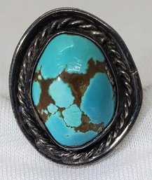 Vintage Sterling Silver Size 6.5 Hand Made Native American Style Old Turquoise Ring ~ 5.64 Grams